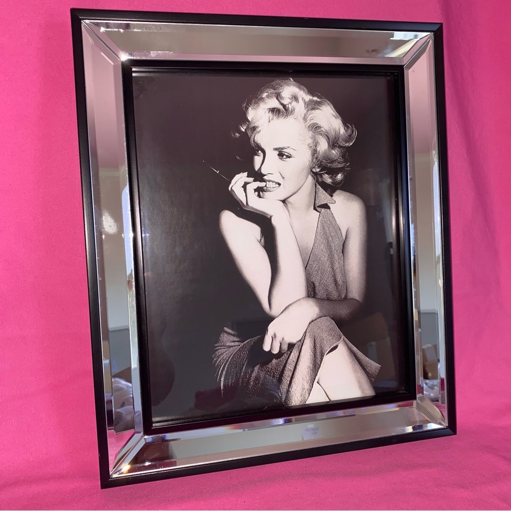 Marilyn Monroe Mirrored Frame Black White Picture Portrait Sitting Hand in Mouth